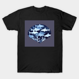 Shark Frenzy Negative Painting with dark background T-Shirt